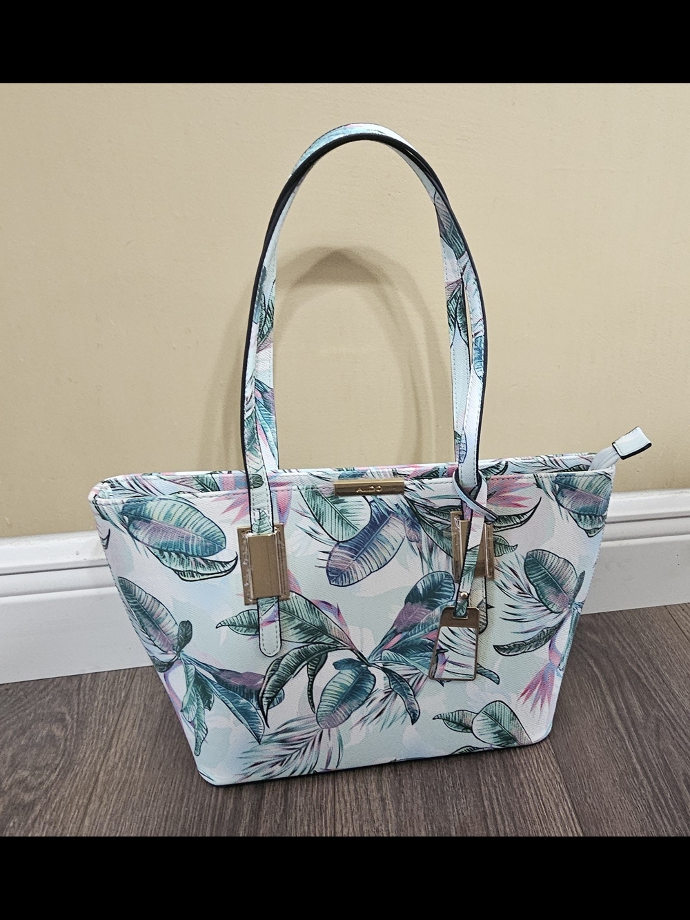 NEW Aldo Floral Tropical Print Tote Bag Purse - White Green Pink